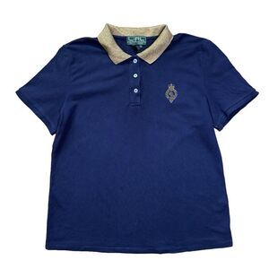 Lauren Ralph Lauren Active Polo Shirt Navy Gold Collar Crest Logo Women’s XL